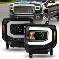 Thumbnail for ANZO 2014-2015 GMC Sierra 1500 Projector Headlights w/ Light Bar Black Housing (Halogen Type)