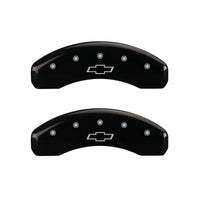 Thumbnail for MGP 4 Caliper Covers Engraved Front & Rear Bowtie Black finish silver ch