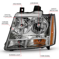 Thumbnail for ANZO 2007-2014 Chevy TahOE Crystal Headlight Chrome Amber(OE)