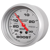Thumbnail for AutoMeter Marine Vac/Boost Gauge 2 5/8in  30INHG 30PSI Mechanical- Silver