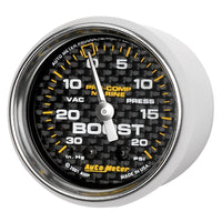 Thumbnail for Autometer Marine Carbon Fiber 2-1/16in 30INHG/20PSI Mechanical Vacuum/Boost Gauge