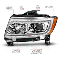 Thumbnail for ANZO 11-13 Jeep Grand Cherokee (Factory Halogen Only) Projector Headlights w/Light Bar Swchbk Chrome