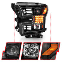 Thumbnail for ANZO 15-17 Ford F-150 Project Headlights w/ Plank Style Design Black w/ Amber Sequential Turn Signal