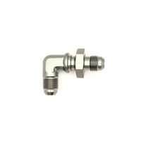 Thumbnail for DeatschWerks 6AN Male Flare to 6AN Male Flare Bulkhead Adapter 90-Degree - Anodized Matte Black
