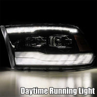 Thumbnail for AlphaRex 09-18 Dodge Ram 1500HD PRO-Series Projector Headlights Plank Style Black w/Seq Signal/DRL