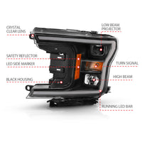 Thumbnail for ANZO 2018-2019 Ford F-150 Projector Plank Style H.L. Black Amber (Without Switchback)