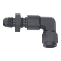 Thumbnail for DeatschWerks 6AN Female Flare Swivel to 6AN Male Flare 90-Degree Bulkhead - Anodized Matte Black
