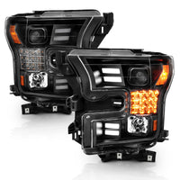 Thumbnail for ANZO 15-17 Ford F-150 Project Headlights w/ Plank Style Design Black w/ Amber Sequential Turn Signal