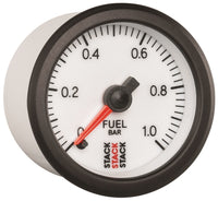 Thumbnail for Autometer Stack 52mm 0-1 Bar M10 Male Pro Stepper Motor Fuel Pressure Gauge - White