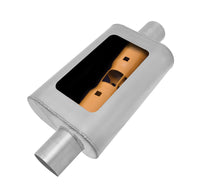 Thumbnail for Gibson MWA Superflow Offset/Center Oval Muffler - 4x9x14in/2.5in Inlet/2.5in Outlet - Stainless