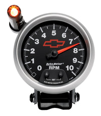 Thumbnail for Autometer GM Red Bowtie Black 3-3/4in 0-10000 RPM Pedestal Mount Tachometer Quick-Lite