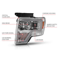 Thumbnail for ANZO 2009-2014 Ford F-150 Projector Headlight Chrome Amber