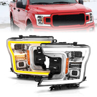Thumbnail for ANZO 18-20 Ford F-150 (w/o Fctry LED) Full LED Proj Headlights w/Light Bar Swtchbk Seq. Chrome w/Int