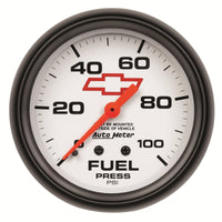 Thumbnail for AutoMeter Gauge Fuel Press 2-5/8in. 100PSI Mechanical Chevy Red Bowtie White