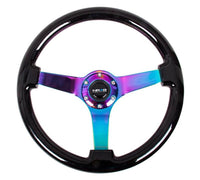 Thumbnail for NRG Reinforced Steering Wheel (350mm / 3in Deep) Classic Blk Wood Grain w/Neochrome 3-Spoke Center