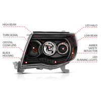 Thumbnail for ANZO 2005-2011 Toyota Tacoma Projector Headlights w/ Halo Black