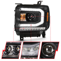 Thumbnail for ANZO 2016-2019 Gmc Sierra 1500 Projector Headlight Plank Style Black w/ Sequential Amber Signal