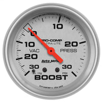 Thumbnail for Autometer Ultra-Lite 66.7mm Short Sweep Electronic 30 IN Hg / 30 PSI Vacuum/Boost Gauge