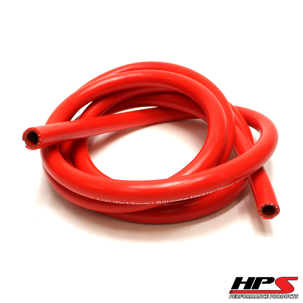 HPS 3/8" ID Red high temp reinforced silicone heater hose 10 feet roll, Max Working Pressure 80 psi, Max Temperature Rating: 350F, Bend Radius: 1-1/2"