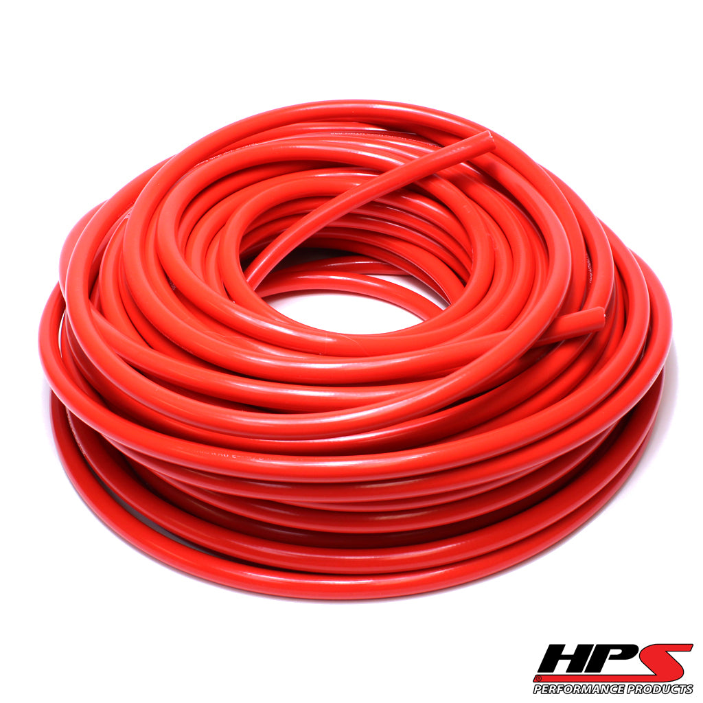 HPS 5/16" ID Red high temp reinforced silicone heater hose 25 feet roll, Max Working Pressure 85 psi, Max Temperature Rating: 350F, Bend Radius: 1-1/4"